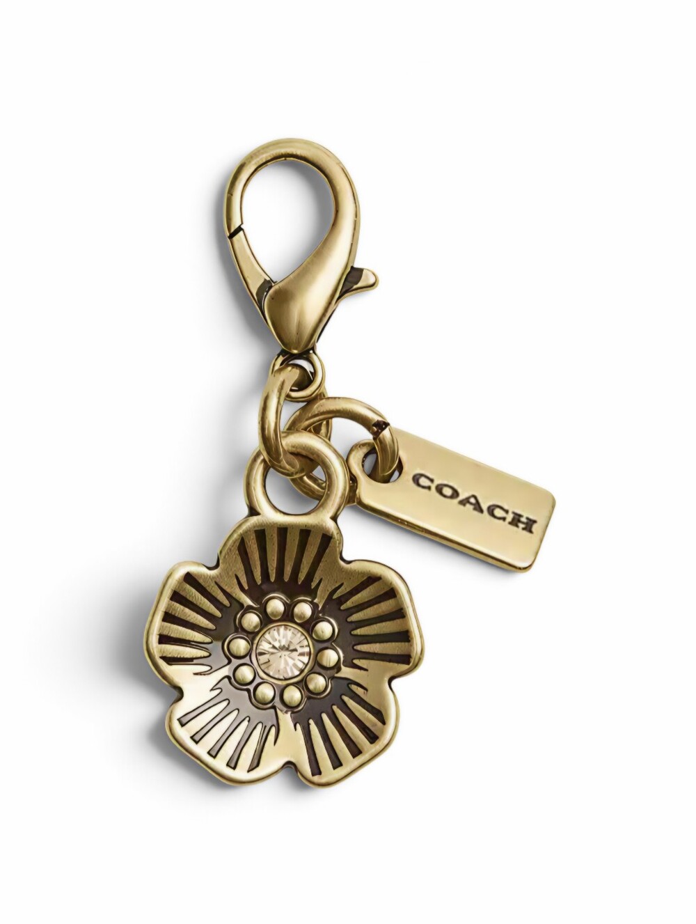 Coach Gold Flower Mini bag charm with Logo Tag